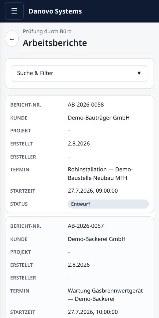 Arbeitsbericht am Handy